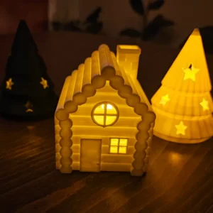 چراغ خواب کلبه چوبی دکور زمستانی و فانتزی